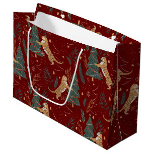 Grand Sac Cadeau Arbres de Noël & tigres motif personnalisé arrière