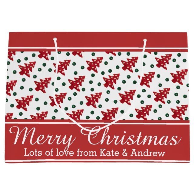 Grand Sac Cadeau Arbres et boutons de Noël de métier (Devant)