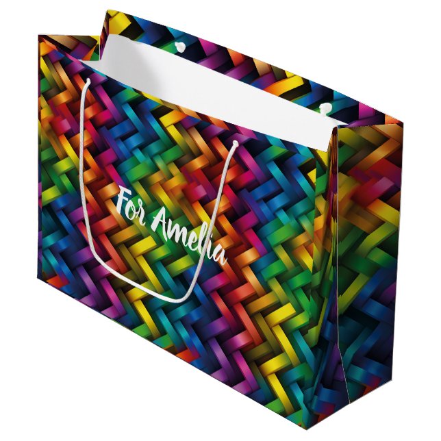 Grand Sac Cadeau Arcoíris de Geometría Vibrante (Devant Angle)