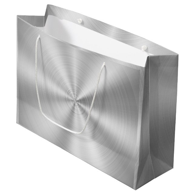 Grand Sac Cadeau Argent brillant métallique de Faux élégant (Devant Angle)