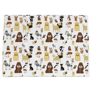 Grand Sac Cadeau arrière - plan blanc chien motif