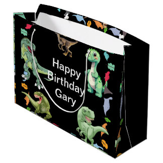 Grand Sac Cadeau Arrière - plan de couleur noire Dinosaur fête d'an