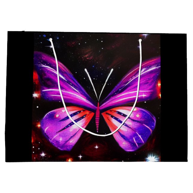Grand Sac Cadeau Arrière - plan noir papillon céleste (Dos)