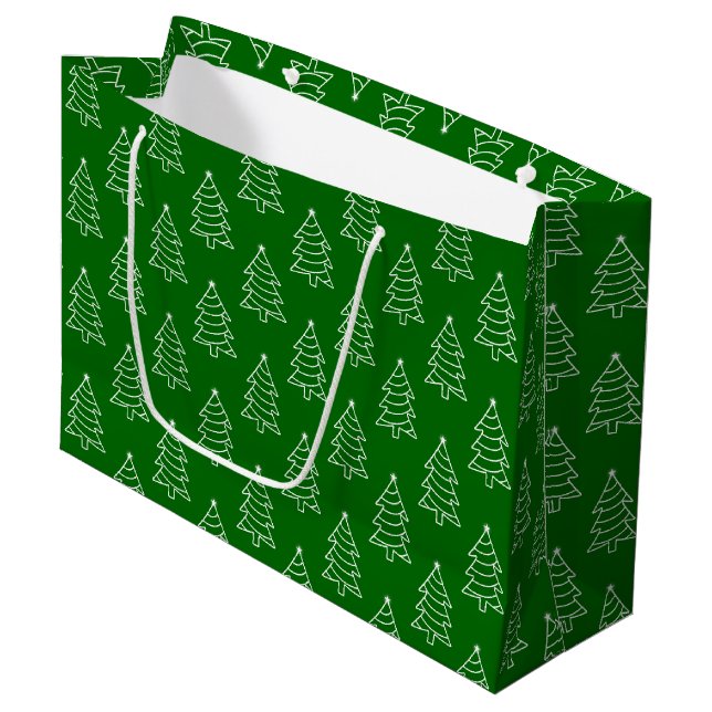 Grand Sac Cadeau Arrière - plan vert foncé de l'arbre de Noël (Devant Angle)
