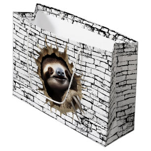 Grand Sac Cadeau Art de rupture de mur de paresseux 3D – Safari réa