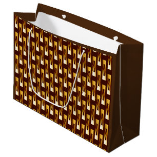 Grand Sac Cadeau Art Déco Metallic Géométrique - Or et chocolat