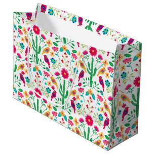 Grand Sac Cadeau Art floral traditionnel mexicain Couleurs vives