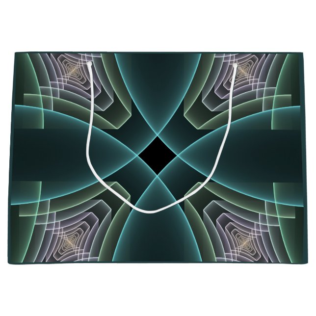 Grand Sac Cadeau Art graphique géométrique fractal sarcelle moderne (Devant)