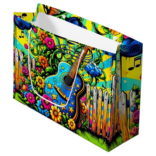 Grand Sac Cadeau Art guitare (Devant Angle)