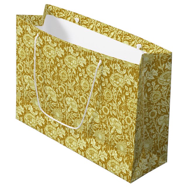 Grand Sac Cadeau Art Nouveau Carnation Damas, moutarde et jaune (Devant Angle)