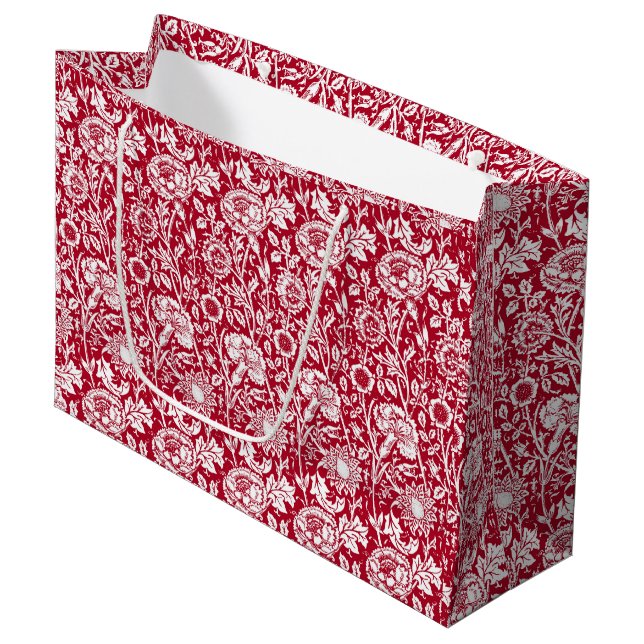 Grand Sac Cadeau Art Nouveau Carnation Damask, rouge et blanc (Devant Angle)