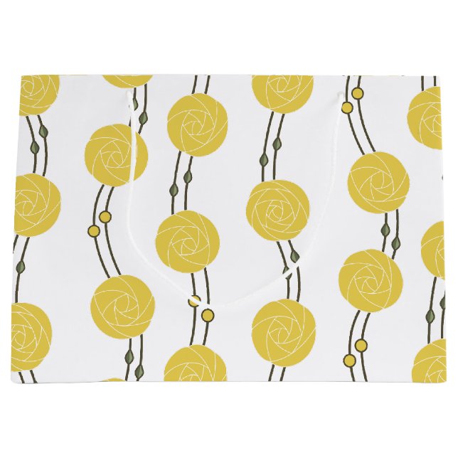 Grand Sac Cadeau Art Nouveau Mackintosh Rose Stripes Yellow (Devant)