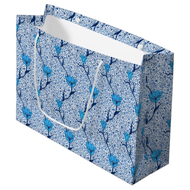 Grand Sac Cadeau Art Nouveau Tulip Damask, Cobalt Blue (Devant Angle)