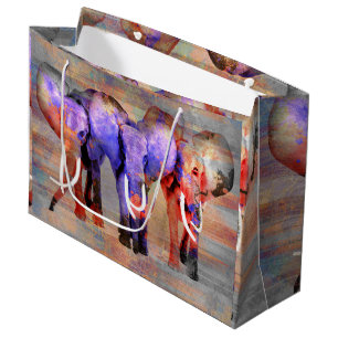 Grand Sac Cadeau Art numérique d'éléphant d'effet d'aquarelle