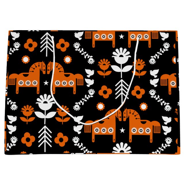 Grand Sac Cadeau Art populaire de cheval scandinave (Devant)