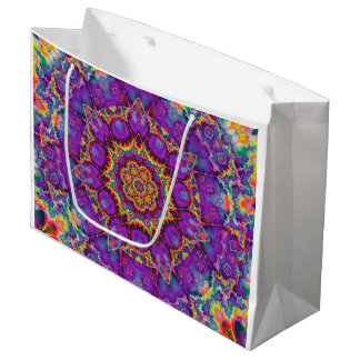 Grand Sac Cadeau Art pourpre de kaléidoscope d'arc-en-ciel de fleur