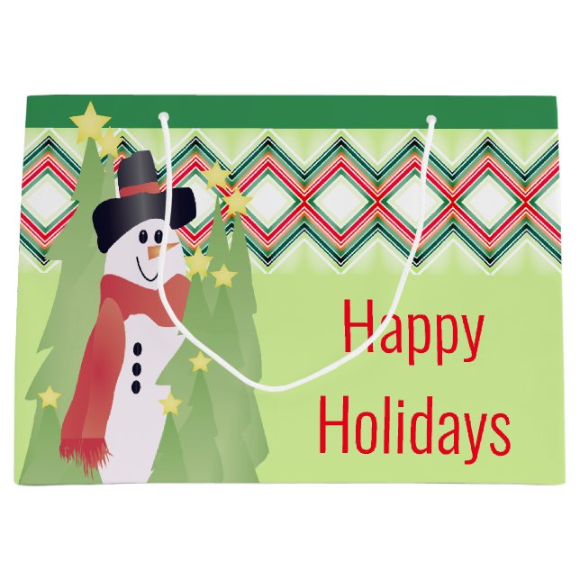 Grand Sac Cadeau Art Snowman Conçu (Devant)