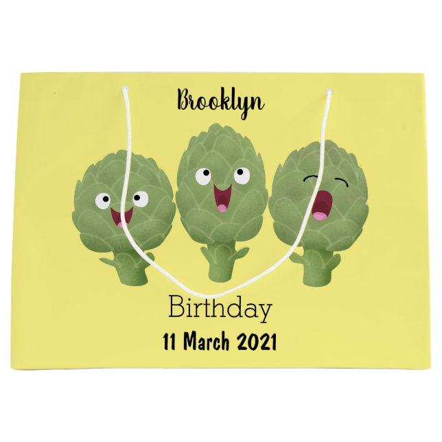 Grand Sac Cadeau Artichauts chantants mignons dessin animé végétal (Devant)