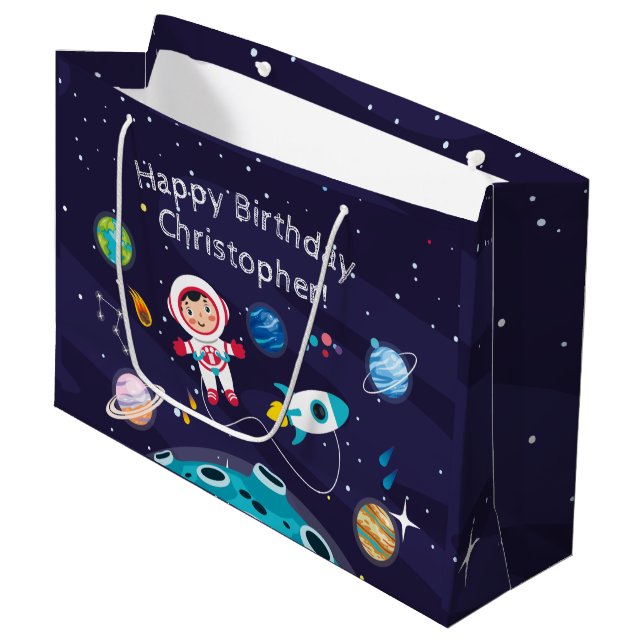 Grand Sac Cadeau   Astronaut child on the moon, monogrammed name (Devant Angle)