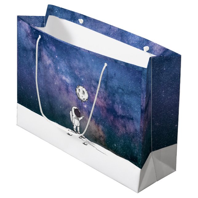 Grand Sac Cadeau Astronaute dans l'espace avec ballon de lune cosmo (Devant Angle)