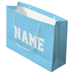 Grand Sac Cadeau Athlétique VOTRE NOM Texte Blanc Sur Bleu Clair Bé