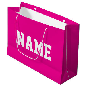 Grand Sac Cadeau Athlétique VOTRE NOM Texte Blanc Sur Rose Chaud Br