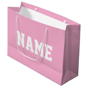 Grand Sac Cadeau Athlétique VOTRE NOM Texte Blanc Sur Rose Pâle Béb