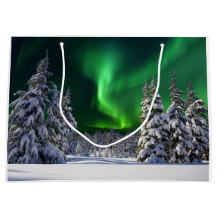 Grand Sac Cadeau Aurores boréales en hiver