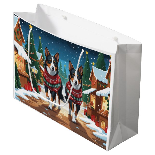 Grand Sac Cadeau Australian Kelpie Dogs Christmas Snow Holiday (Devant Angle)