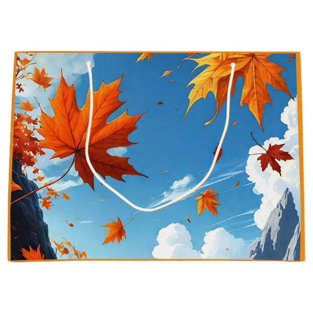 Grand Sac Cadeau Authumn leaves white-orage (Devant)