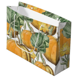 Grand Sac Cadeau Automne Aquarelle d'automne Citrouilles Vintages