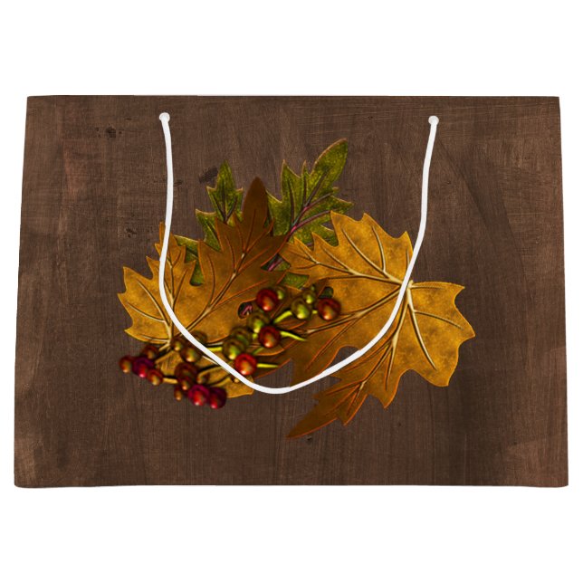 Grand Sac Cadeau Automne Automne Feuilles Russe Mariage (Devant)