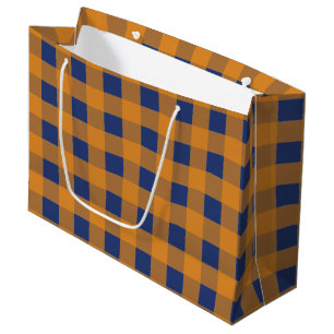 Grand Sac Cadeau Automne Automne Orange Bleu Plaid Motif