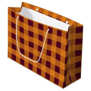 Grand Sac Cadeau Automne Automne Orange Burgundy Plaid Motif