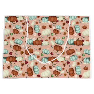 Grand Sac Cadeau Automne Citrouille Floral