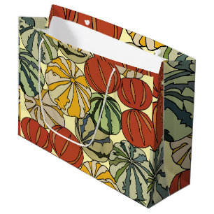 Grand Sac Cadeau Automne Citrouilles colorés
