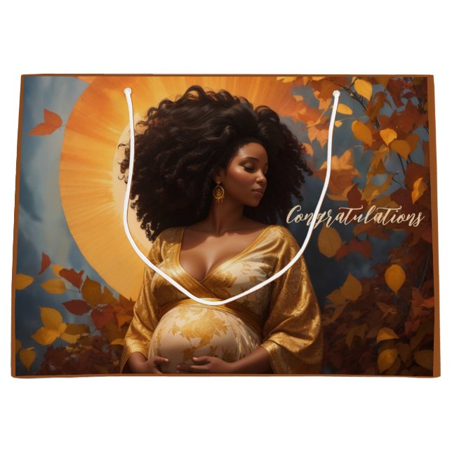 Grand Sac Cadeau Automne Mère Afro Centré être la grossesse (Devant)