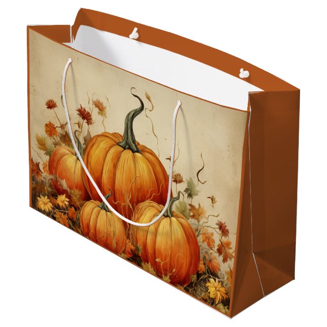 Grand Sac Cadeau Automne Rustique Orange Citrouille (Dos Angle)