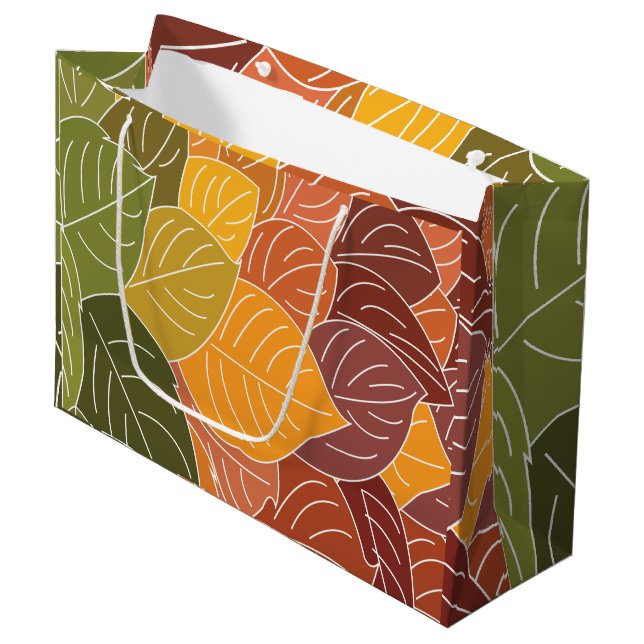 Grand Sac Cadeau Autumn Fall Leaves (Devant Angle)