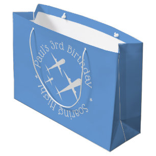 Grand Sac Cadeau Avions amusants personnalisés en bleu, en forte mo