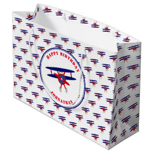 Grand Sac Cadeau Avions rouges et bleus Personnalisé Anniversaire