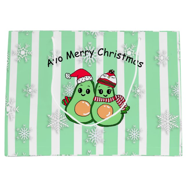 Grand Sac Cadeau Avo Joyeux Noël Drôle Humour Avocados (Devant)