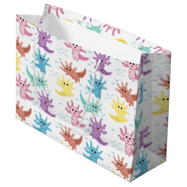 Grand Sac Cadeau Axolotl Kids Cute Salamander Motif (Devant Angle)
