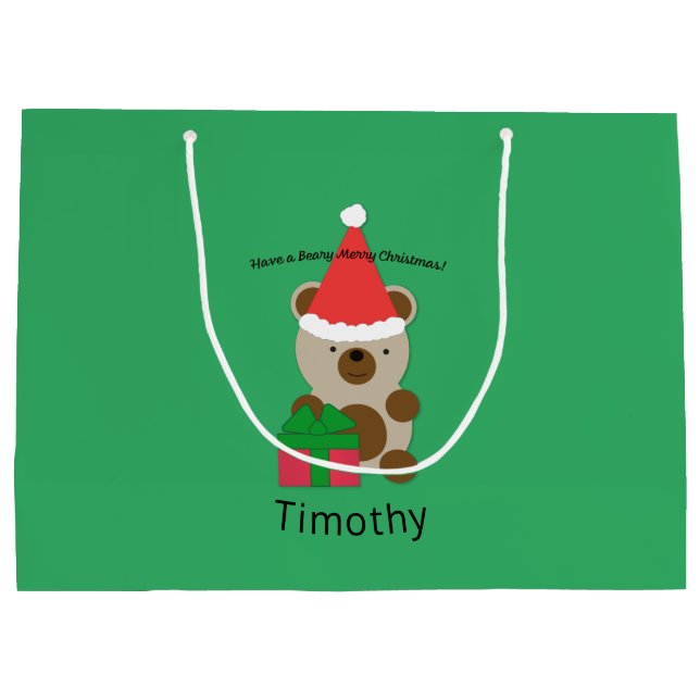 Grand Sac Cadeau Ayez une bière Joyeux Ours de Noël (Dos)