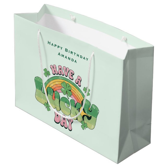 Grand Sac Cadeau Ayez une journée chanceuse de typographie rétro An (Dos Angle)