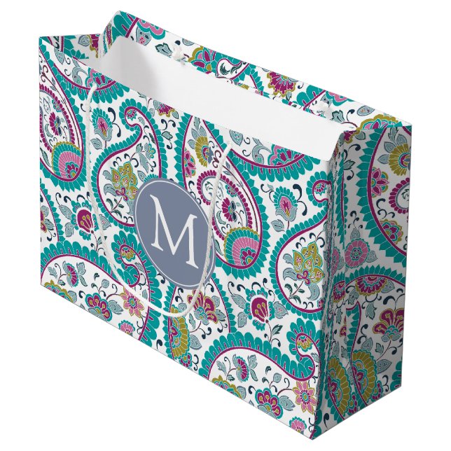 Grand Sac Cadeau B Perse Boteh Paisley Motif Monogramme LGift B (Devant Angle)