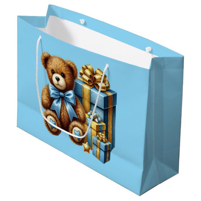 Grand Sac Cadeau Baby Blue Teddy Bear (Devant Angle)