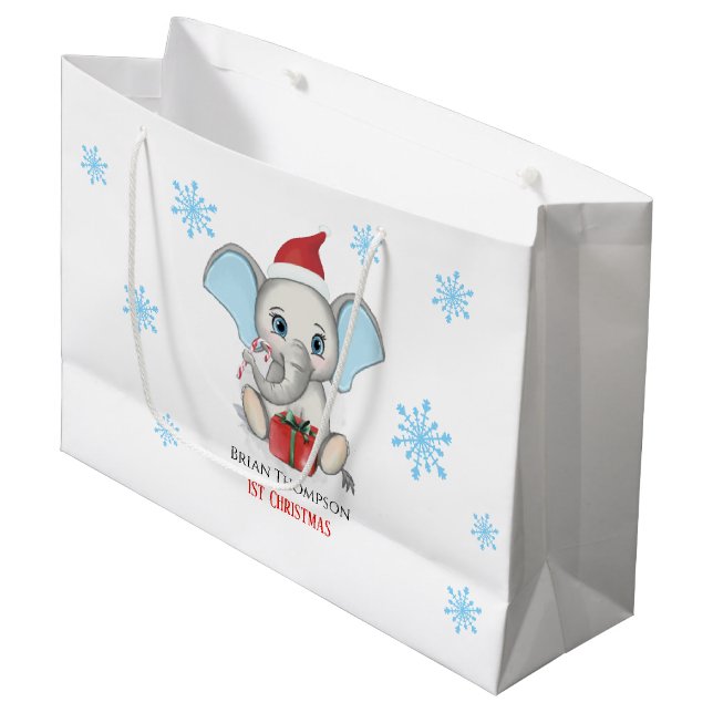 Grand Sac Cadeau Baby Boy First Christmas Jote Elephant Holidays (Devant Angle)