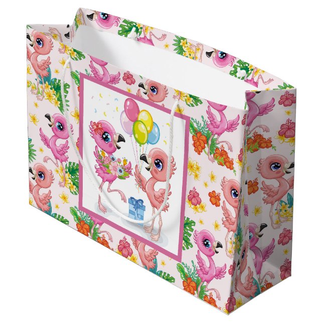 Grand Sac Cadeau Baby Flamant rose Party (Dos Angle)
