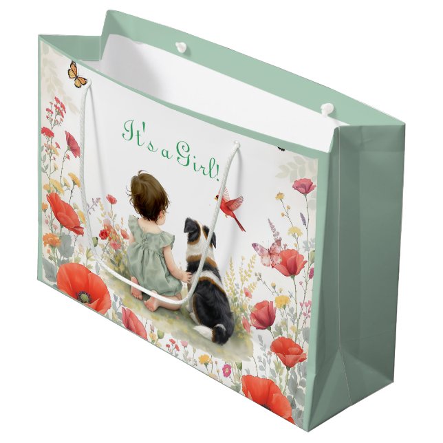 Grand Sac Cadeau Baby Girl and her Puppy Baby Shower  (Devant Angle)